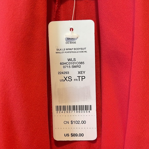 Bebe Cutout Sleeve Silk Wrap Bodysuit Teaberry XS - Picture 10 of 15